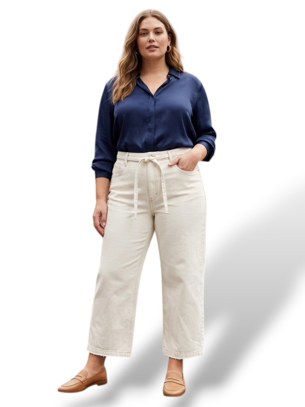 Sanctuary Denim Plus 20W Cream Off-White Micro Belt Crop Wide Leg Jeans NWT